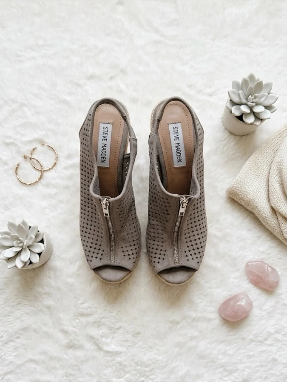Olivvia  Perforated Peep-Toe Wedge Sandals